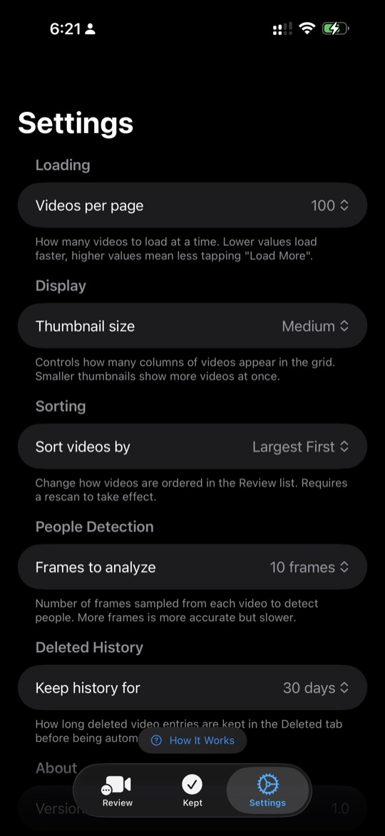 Settings screen