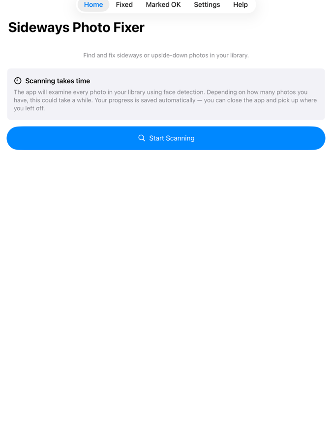 Sideways Photo Fixer running on iPad